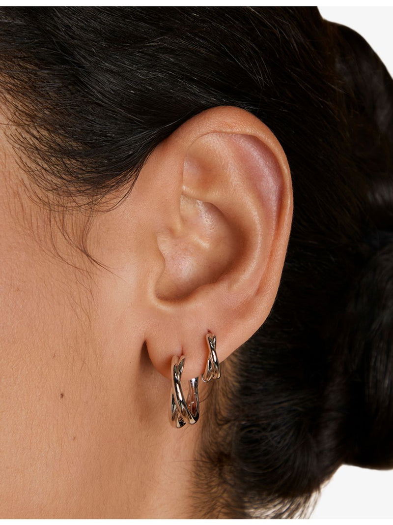 Astrid & Miyu Illusion Twist hoop earrings, rhodium-plated sterling silver, (British brand)