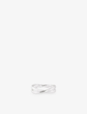 Astrid & Miyu Illusion Twist Rhodium-Plated Sterling Silver Band Ring