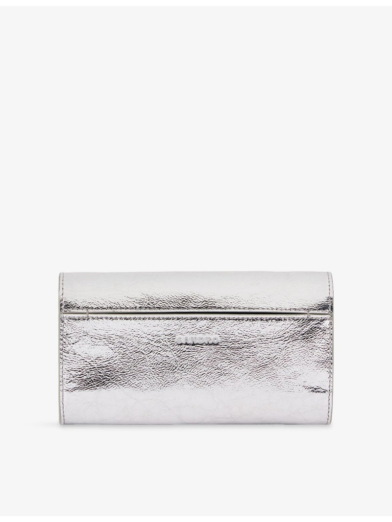Sandro Mambo metallic-leather clutch bag with chain strap, UK version
