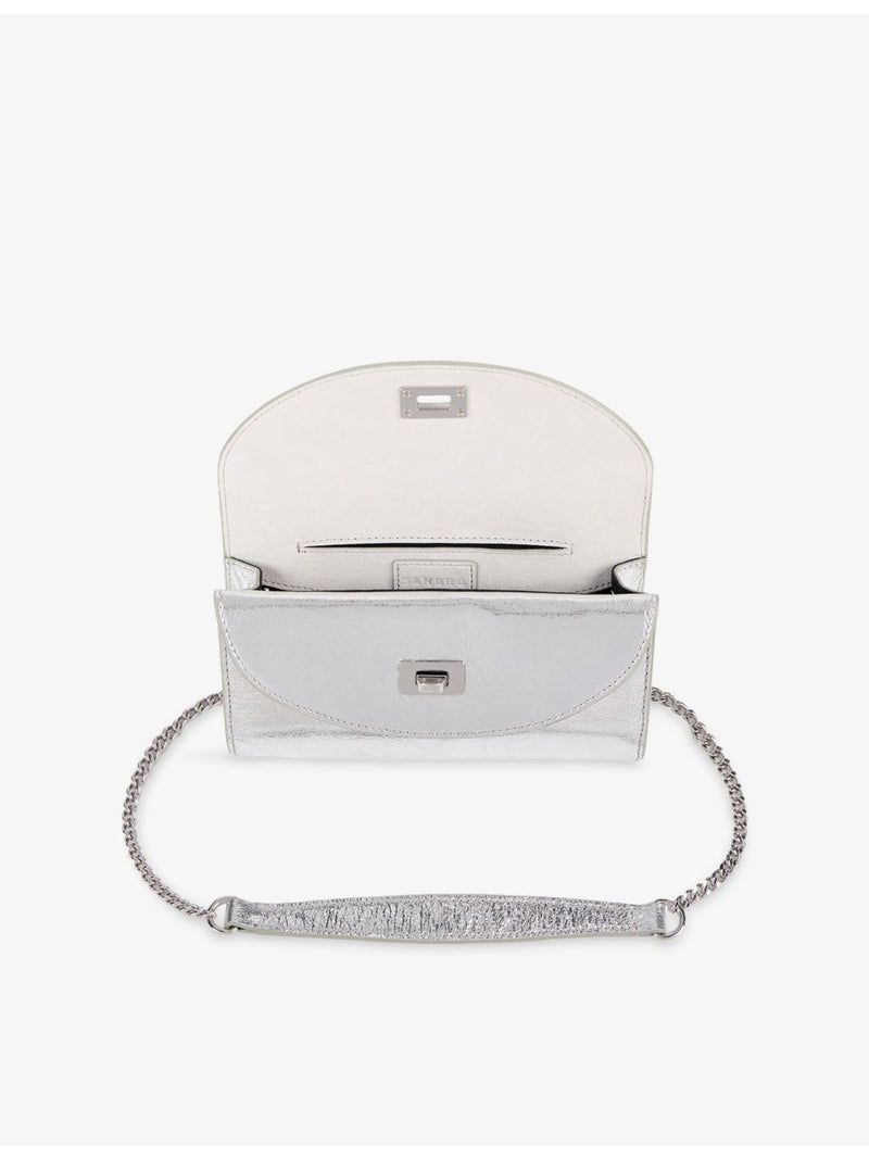 Sandro Mambo metallic-leather clutch bag with chain strap, UK version