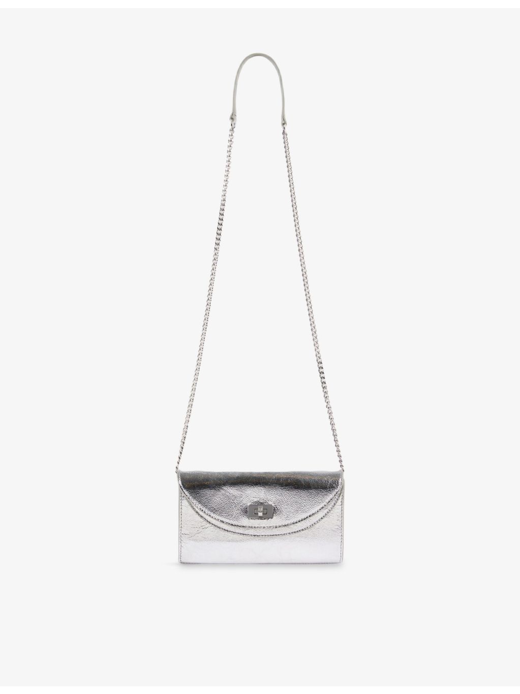 Sandro Mambo metallic-leather clutch bag with chain strap, UK version