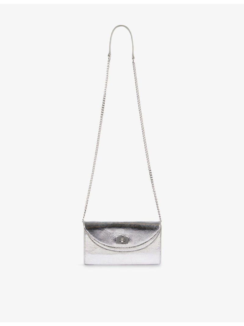 Sandro Mambo metallic-leather clutch bag with chain strap, UK version