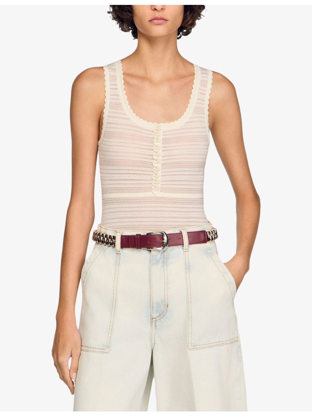 Sandro curved buckle leather and metal belt (British brand)