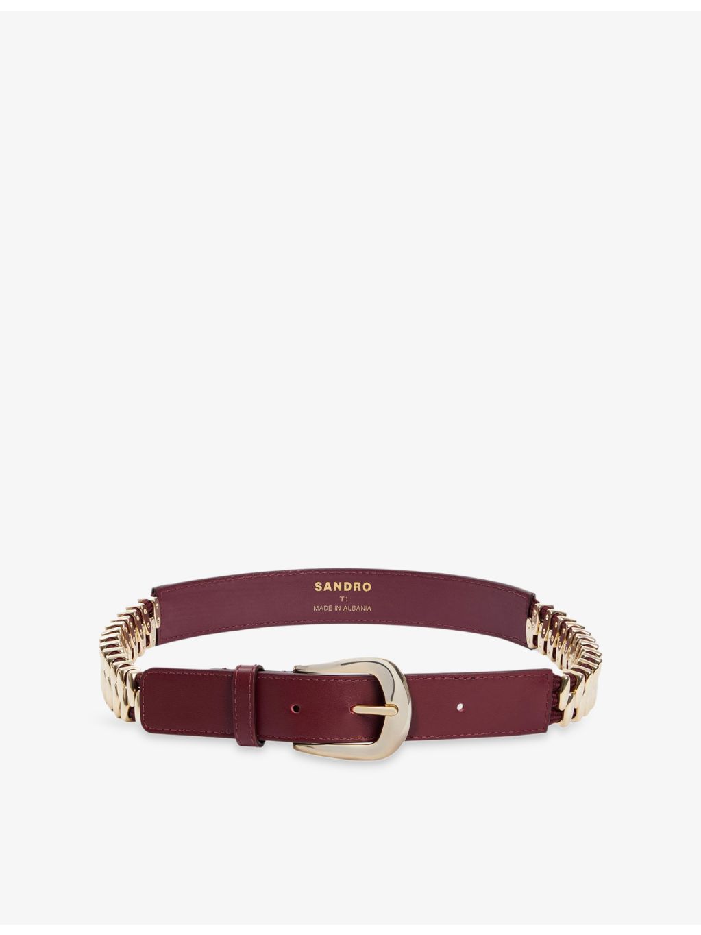 Sandro curved buckle leather and metal belt (British brand)