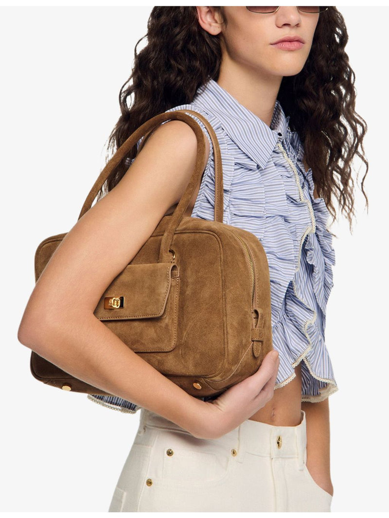 Sandro Ezmeh suede top-handle bag 32cm, imported from the UK