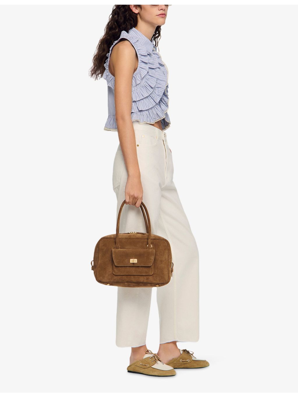 Sandro Ezmeh suede top-handle bag 32cm, imported from the UK
