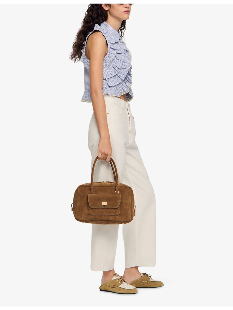 Sandro Ezmeh suede top-handle bag 32cm, imported from the UK