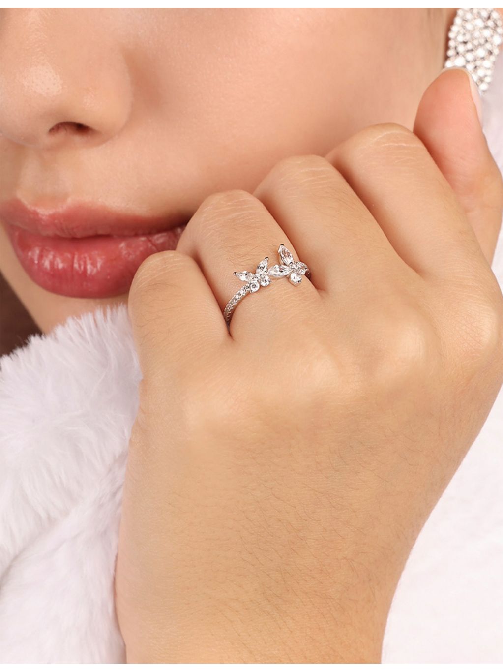 APM Monaco sterling silver butterfly cubic zirconia ring (British brand)