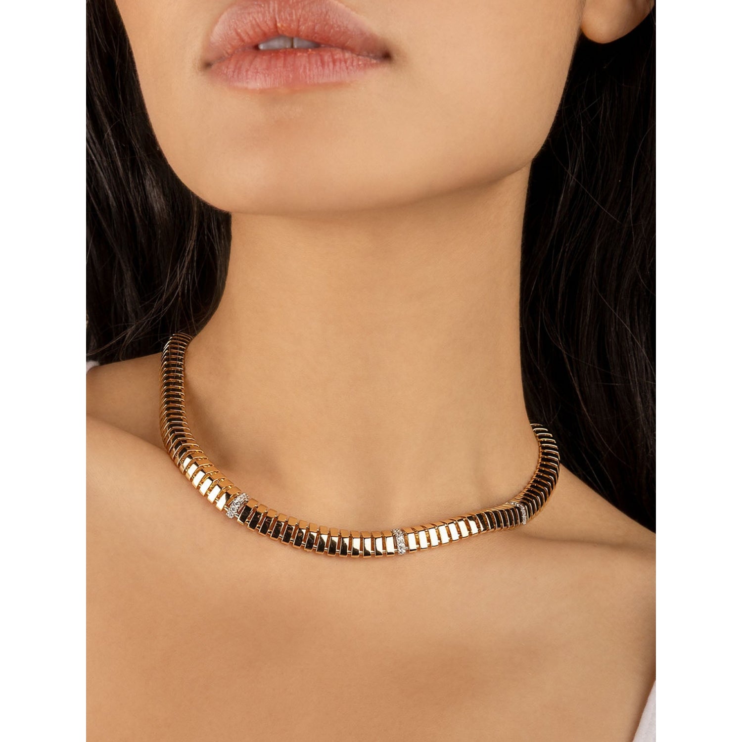APM Monaco 18ct gold plated choker with cubic zirconia (British brand)