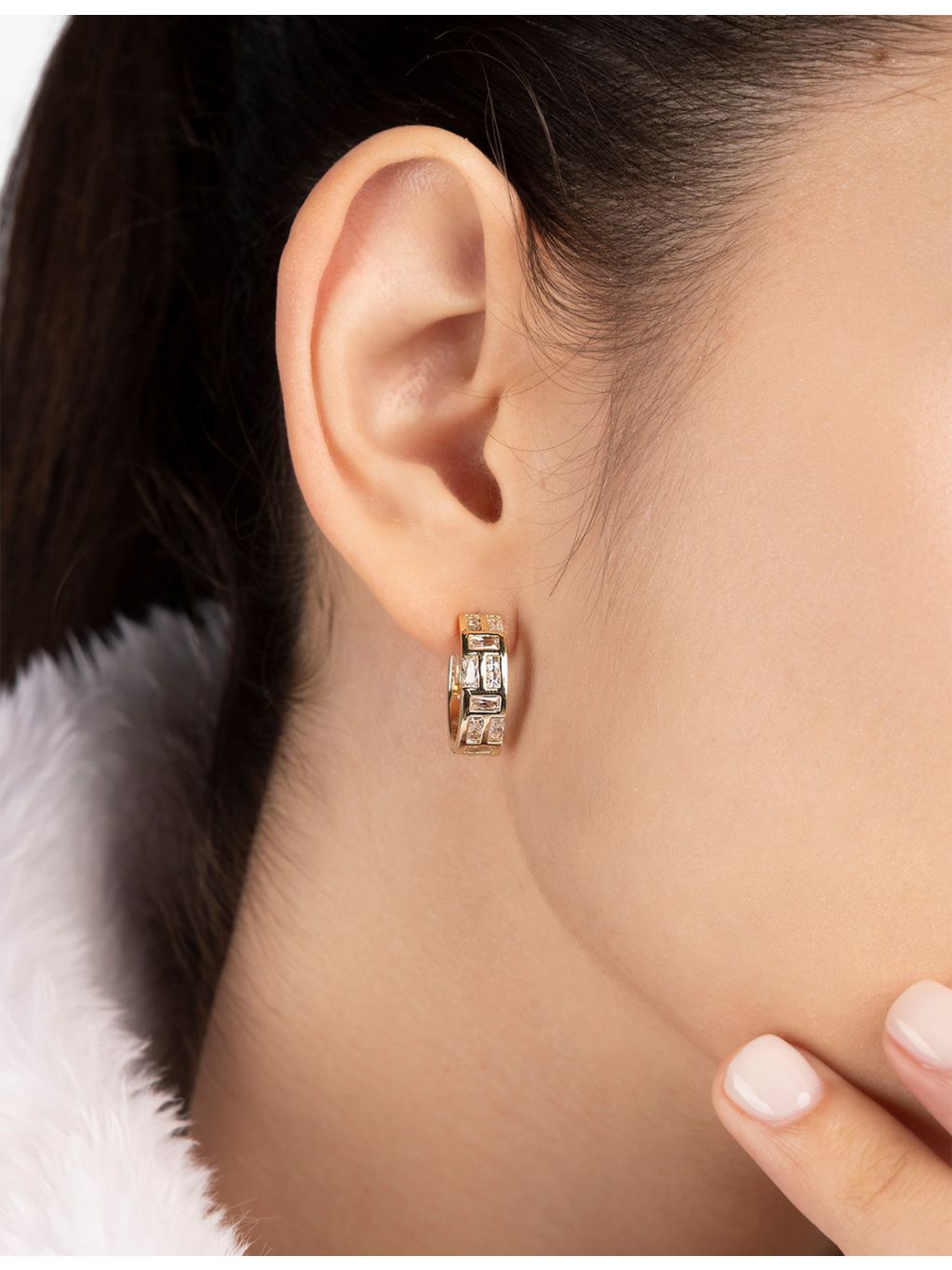 APM Monaco 18ct gold plated hoop earrings with cubic zirconia, UK version