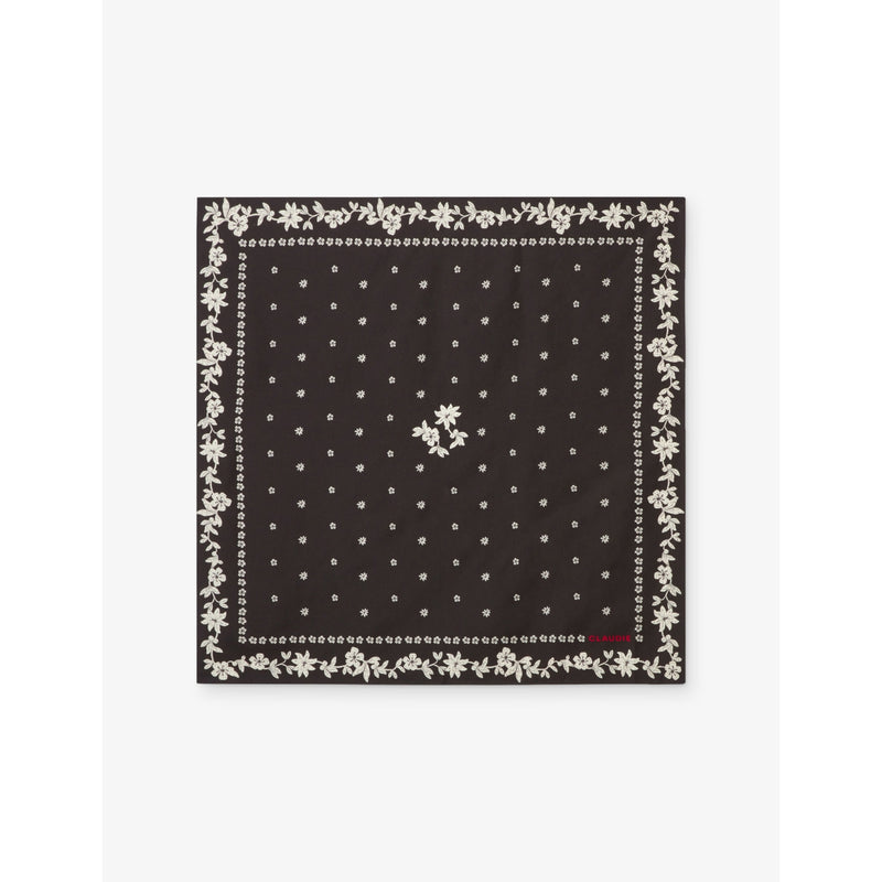 Printed Square Silk Scarf - BLACK
