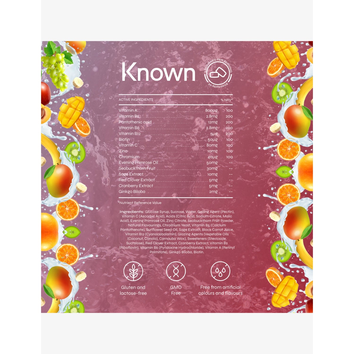 Known Nutrition menopause gummies tutti frutti 220g, UK version