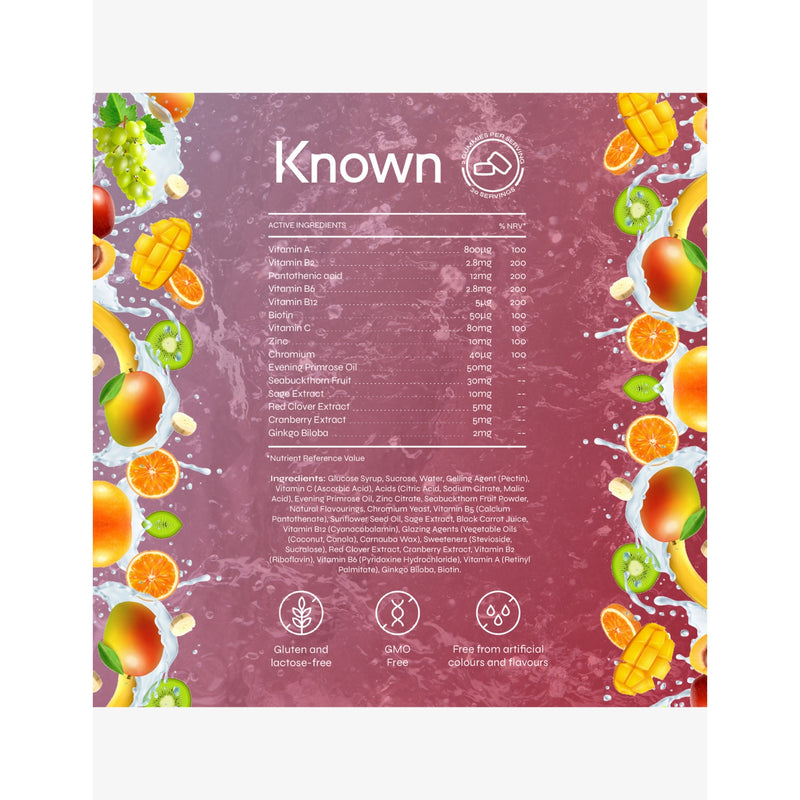 Known Nutrition menopause gummies tutti frutti 220g, UK version