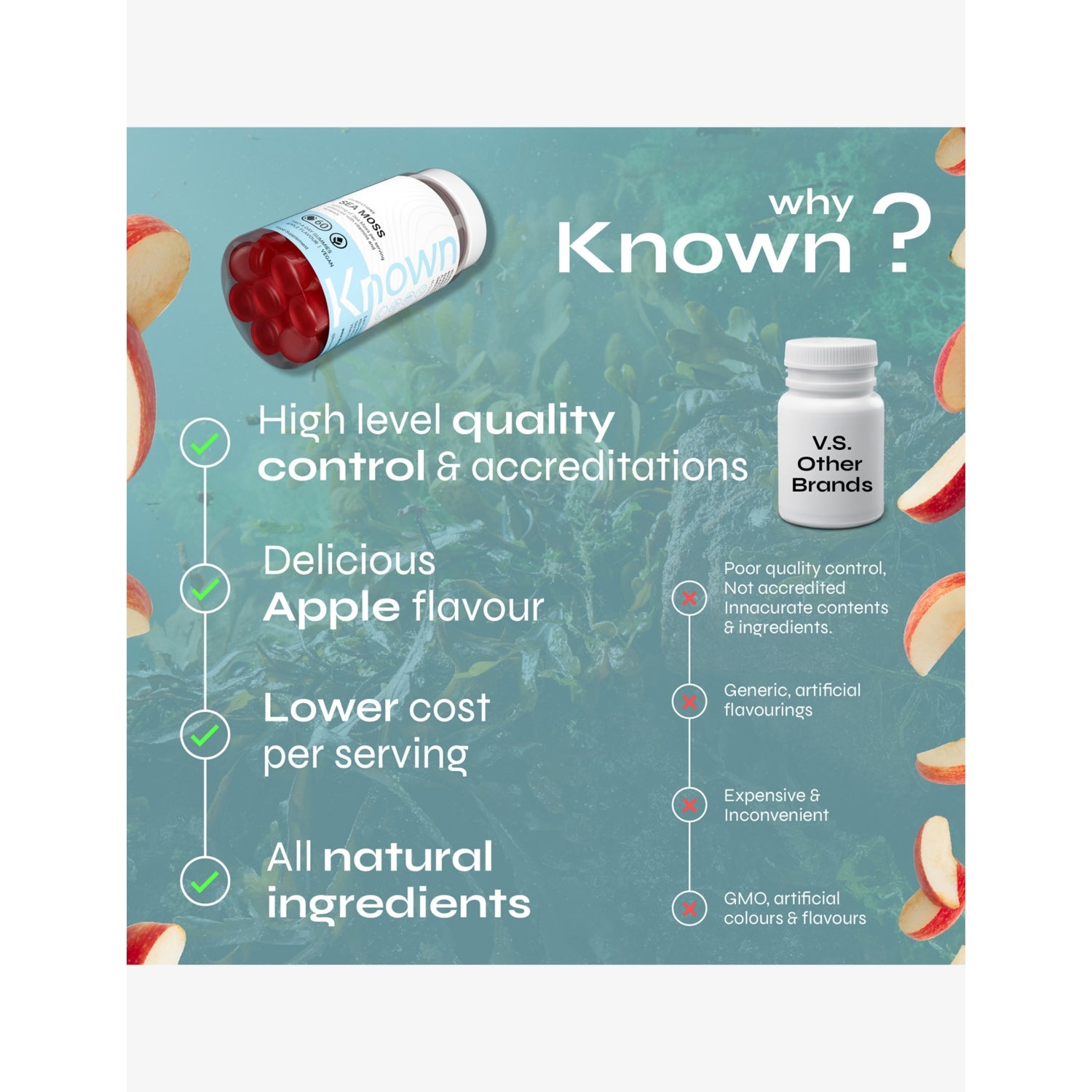 Known Nutrition sea moss gummies apple flavour 220g, imported from the UK