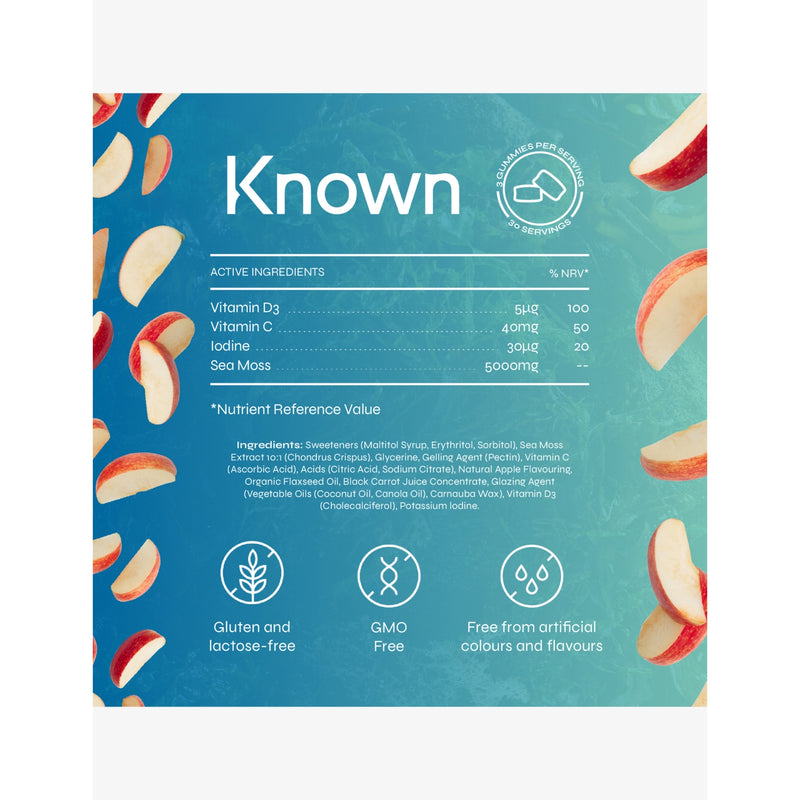 Known Nutrition sea moss gummies apple flavour 220g, imported from the UK