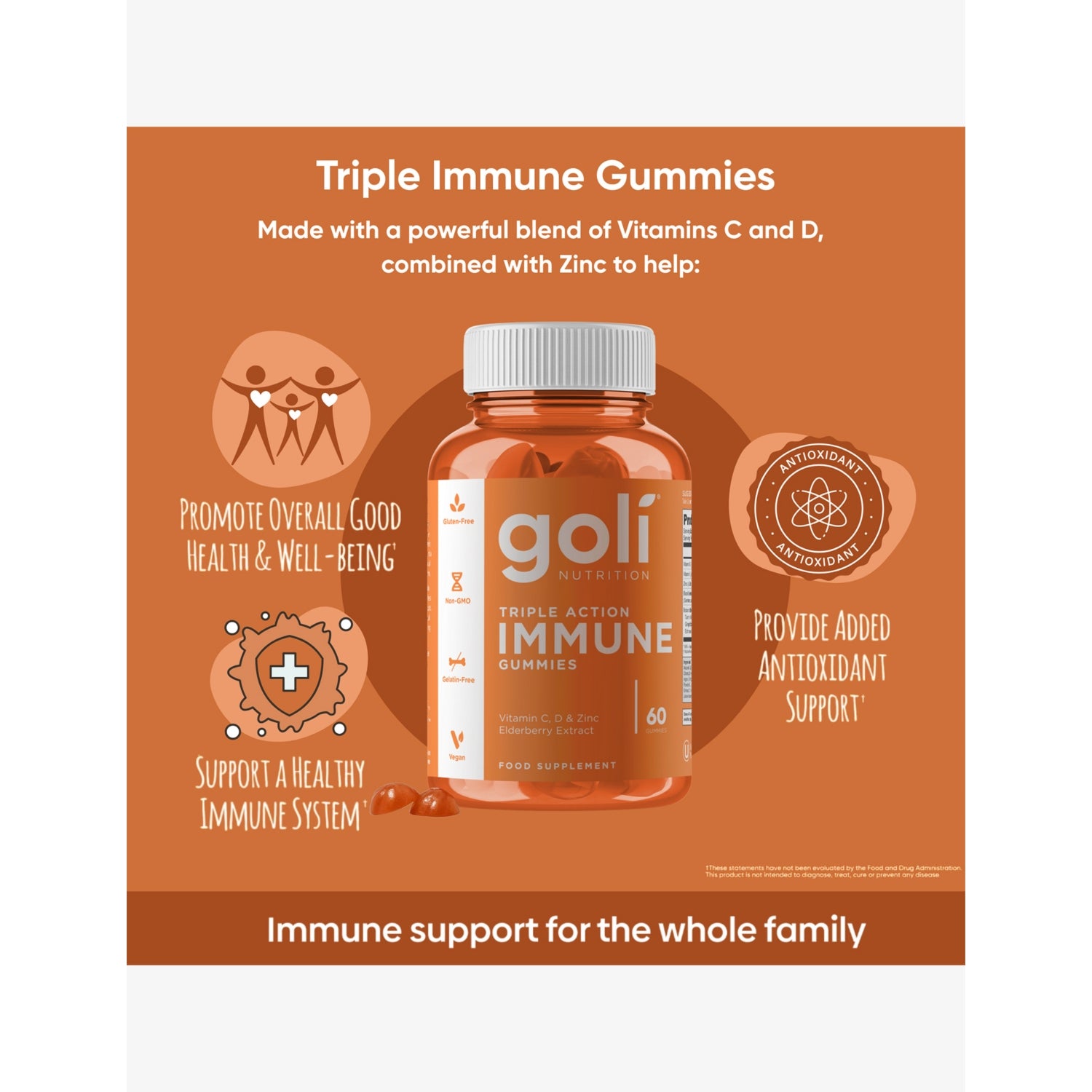 Goli Nutrition Triple Action Immune Gummies 60 pack 285g - British product