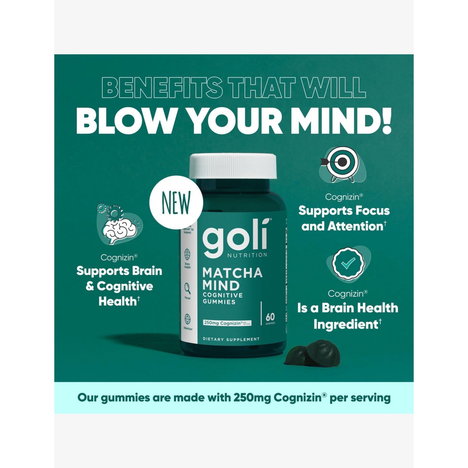 Goli Nutrition Matcha Mind gummies 291g pack of 60, UK version