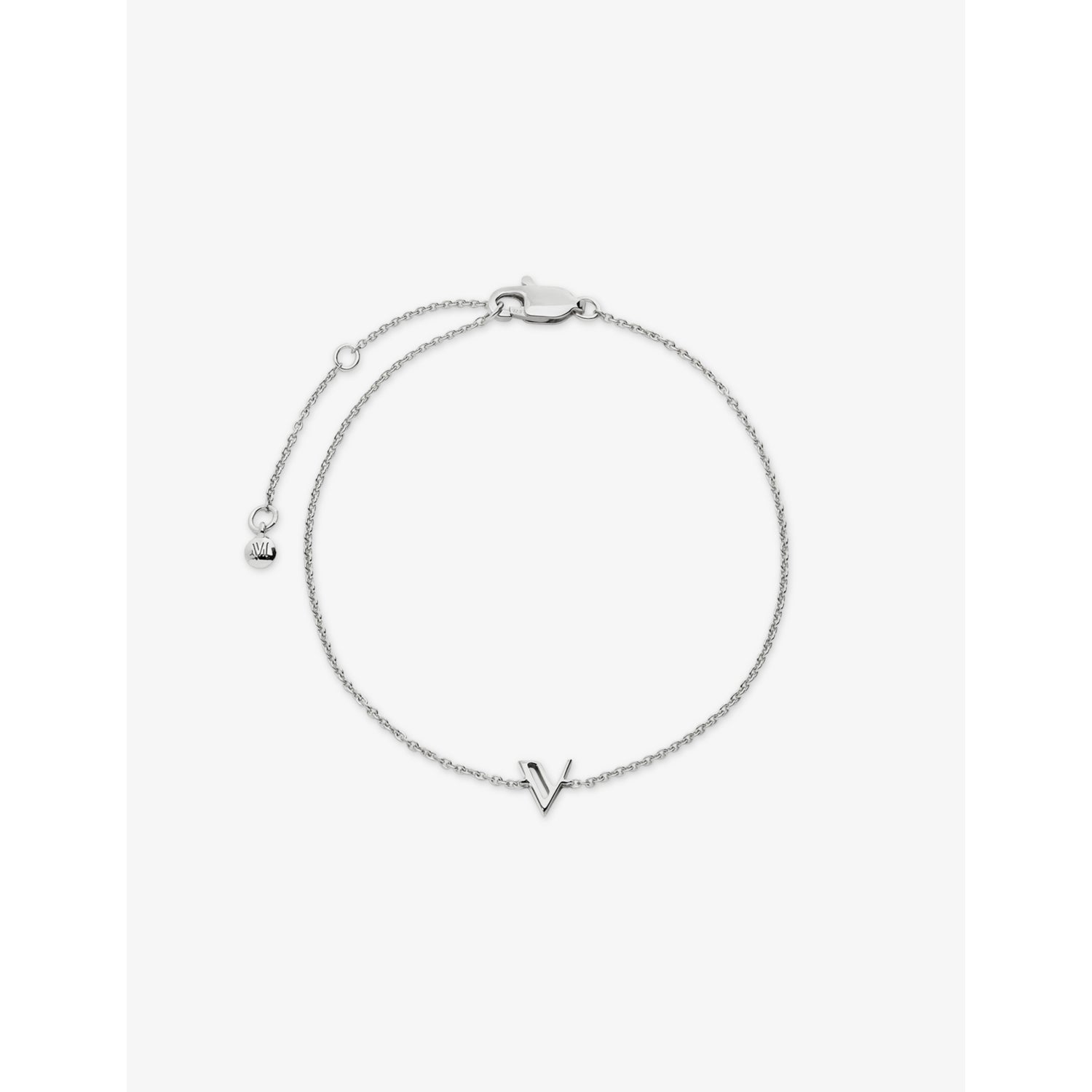 Monica Vinader sterling silver Initial V bracelet adjustable chain (British brand)