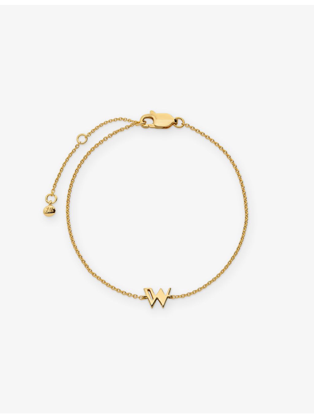 Monica Vinader 18ct yellow gold vermeil bracelet with initial W, UK version