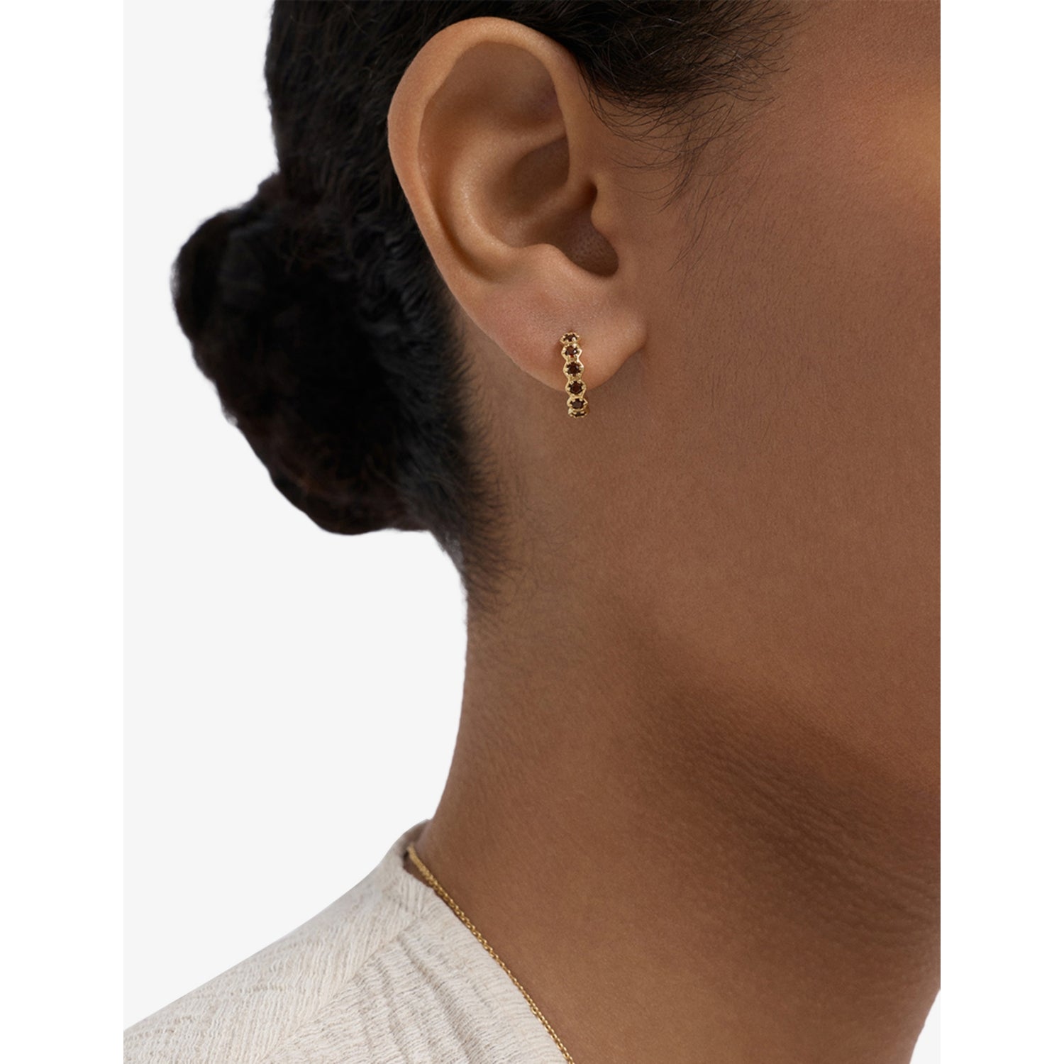 Astley Clarke gold and red garnet huggie earrings - British product