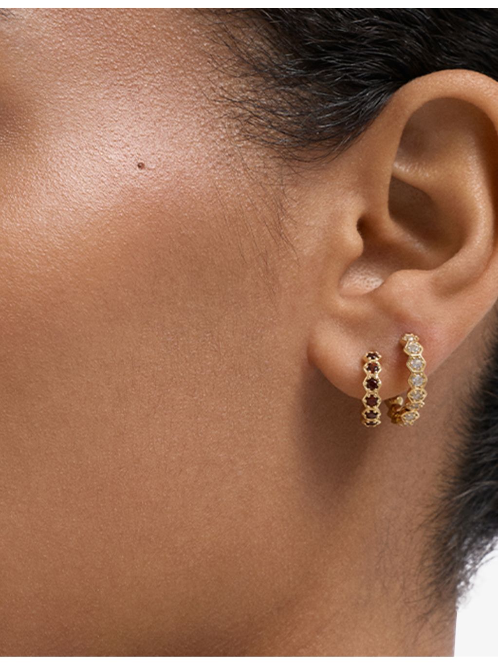 Astley Clarke gold and red garnet huggie earrings - British product
