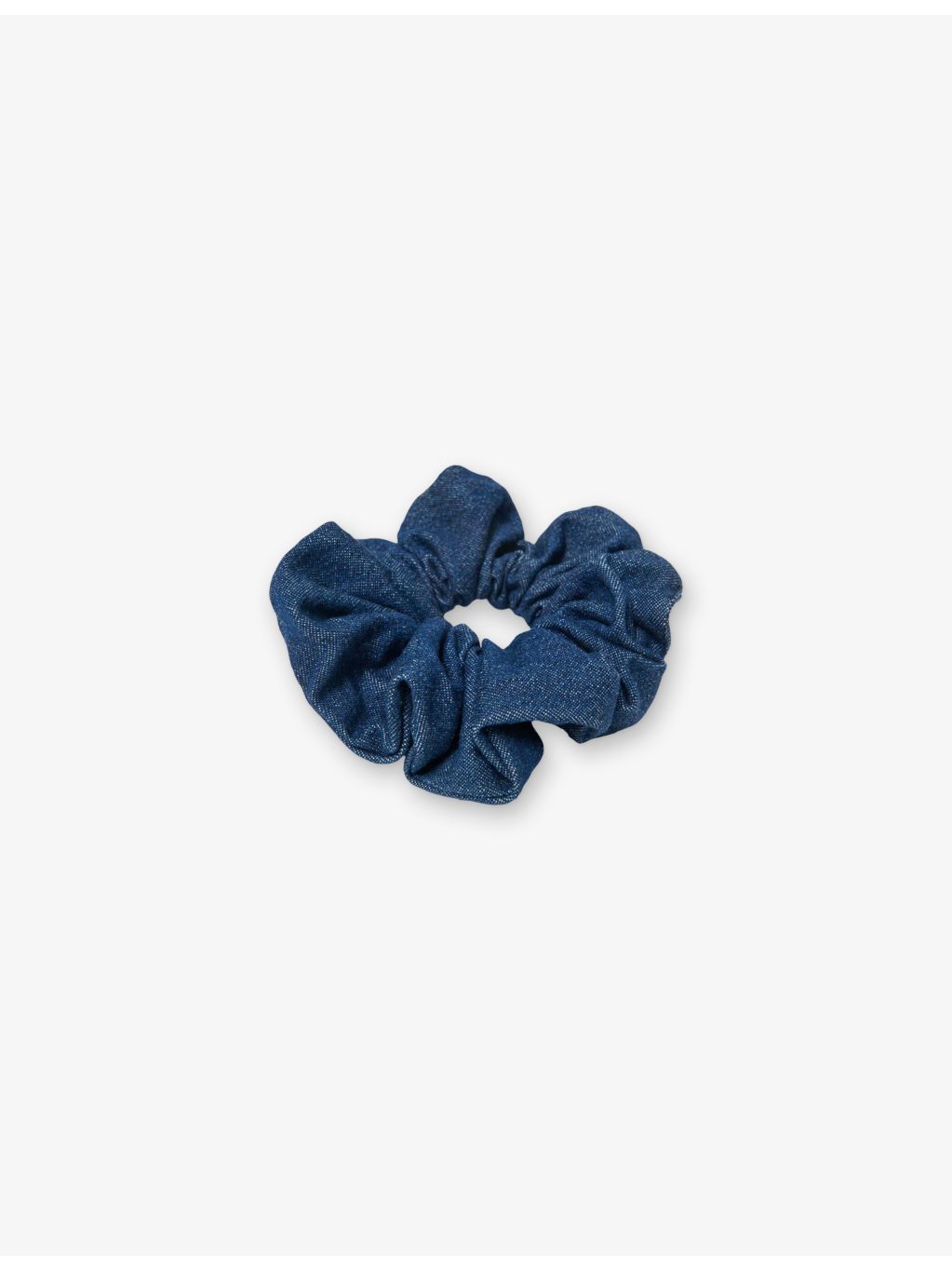 Maje denim scrunchie with branded label, gathered - British product