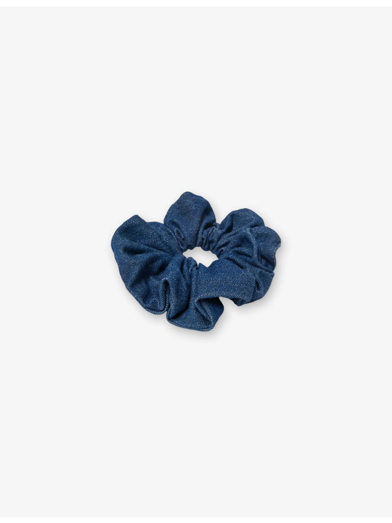 Maje denim scrunchie with branded label, gathered - British product