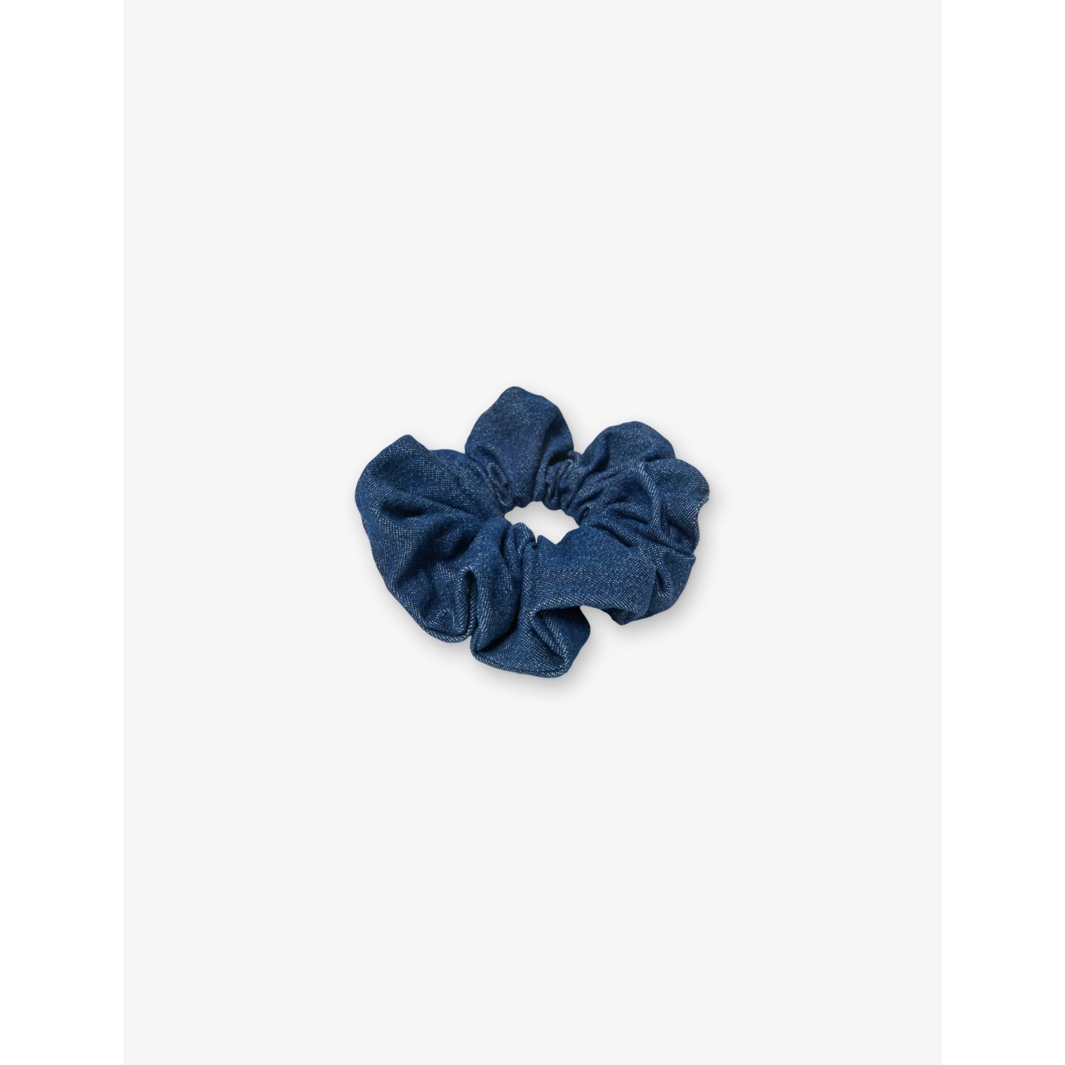 Maje denim scrunchie with branded label, gathered - British product