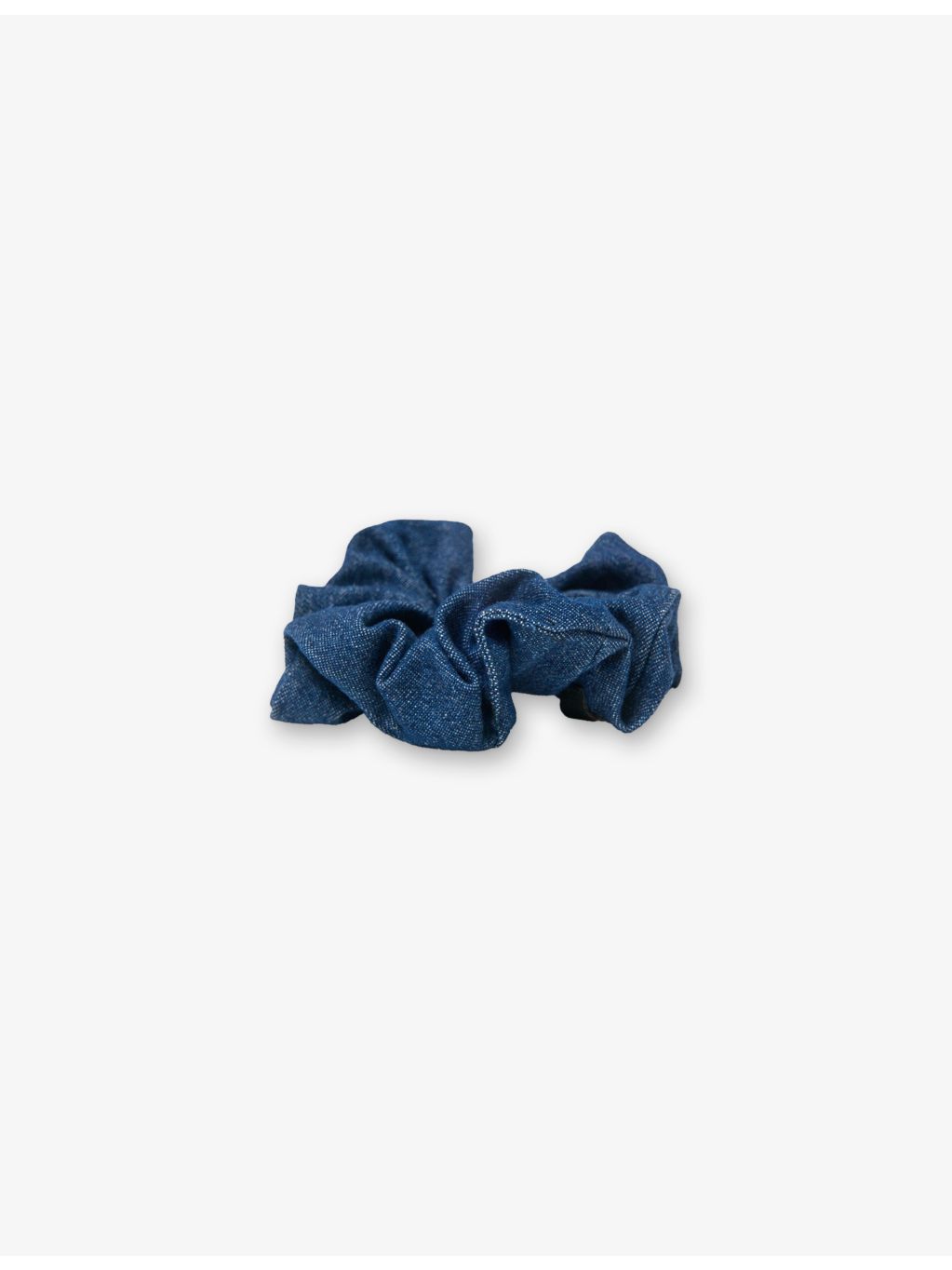 Maje denim scrunchie with branded label, gathered - British product