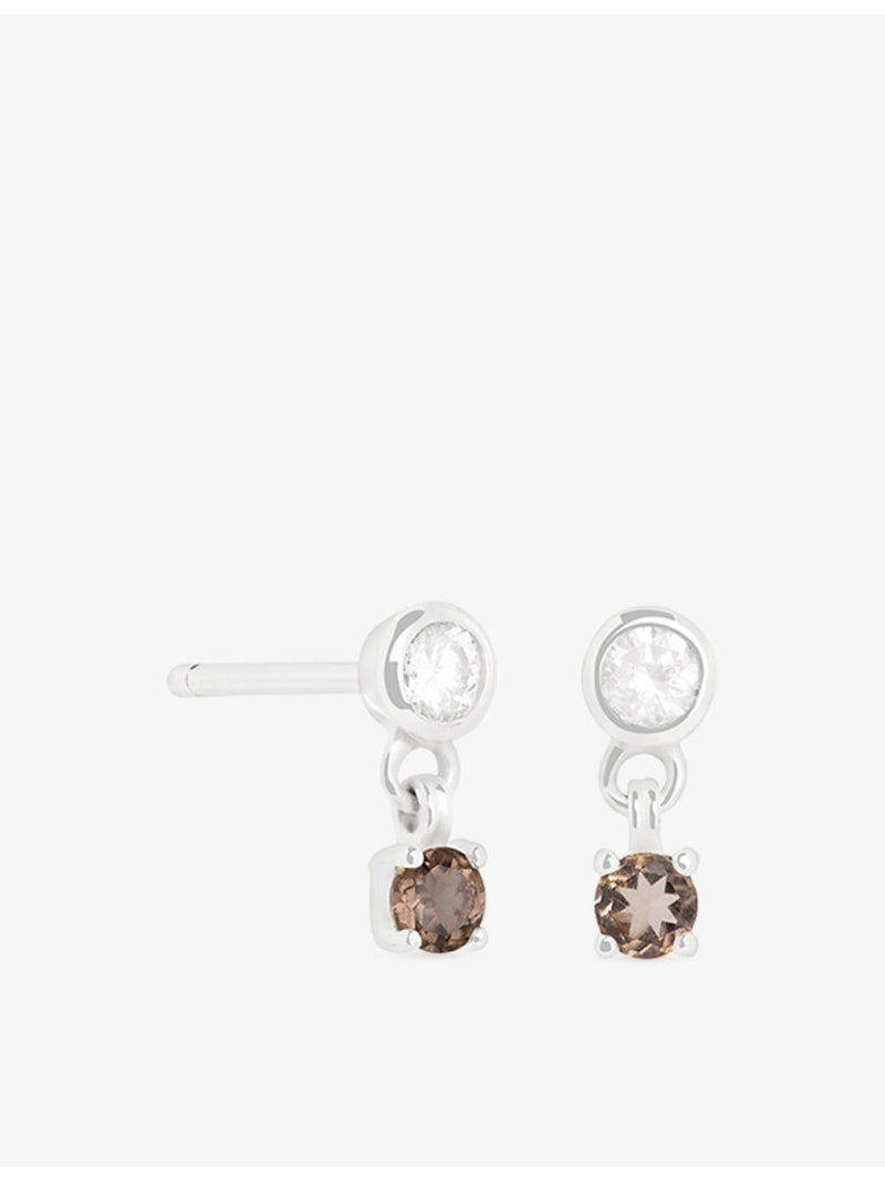 Astrid & Miyu lab-grown diamond and smokey quartz stud earrings, UK version