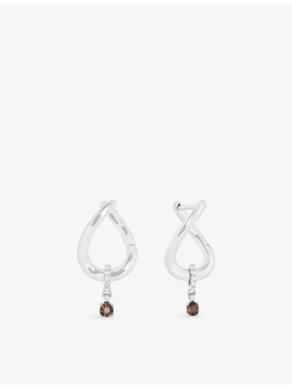 Astrid & Miyu 14ct huggies with diamonds and smokey quartz - British product