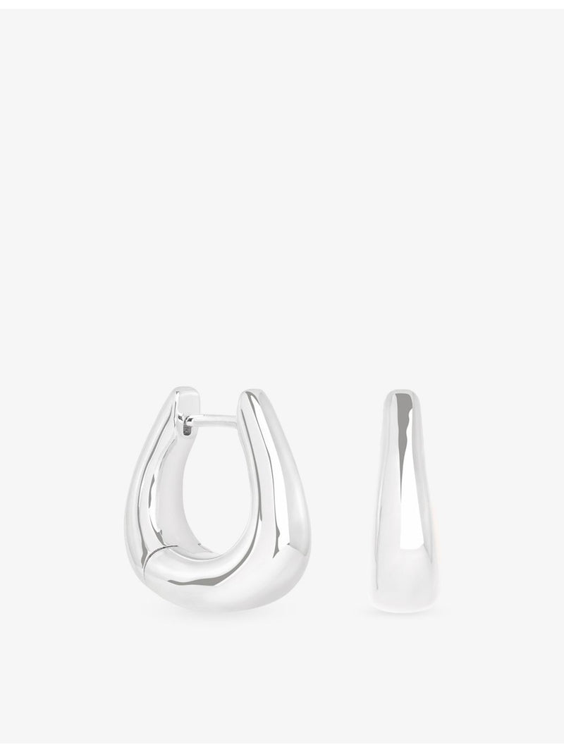Astrid & Miyu medium rhodium-plated horseshoe hoop earrings - British product