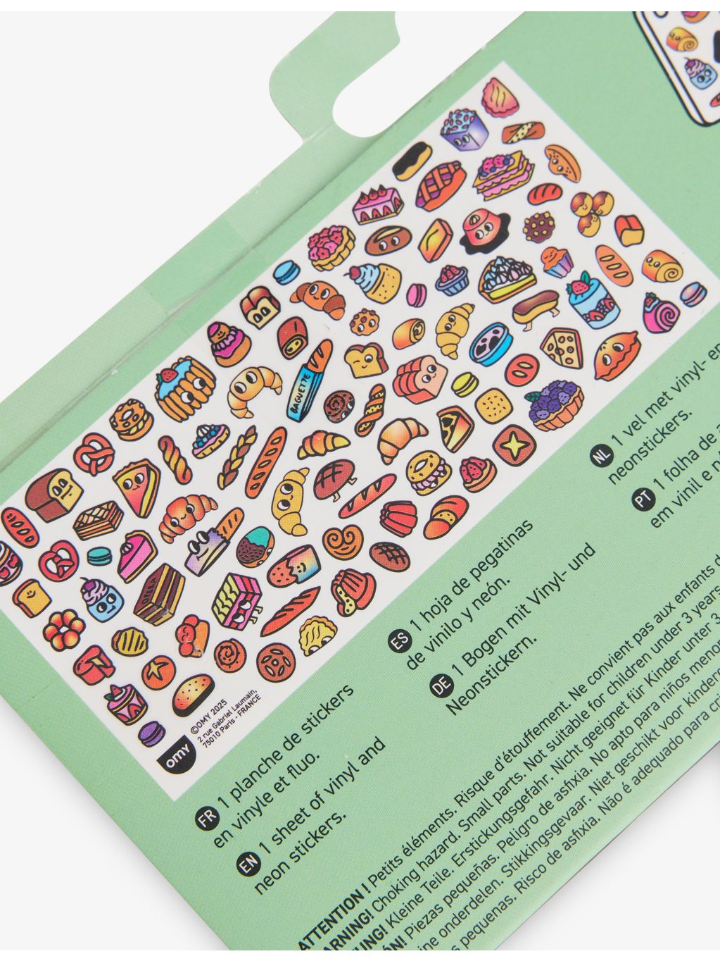 OMY French Baguette sticker sheet with holographic designs - British product