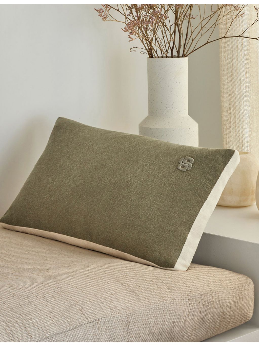 BOSS linen cushion cover with logo embroidery 55cm x 31cm (British brand)