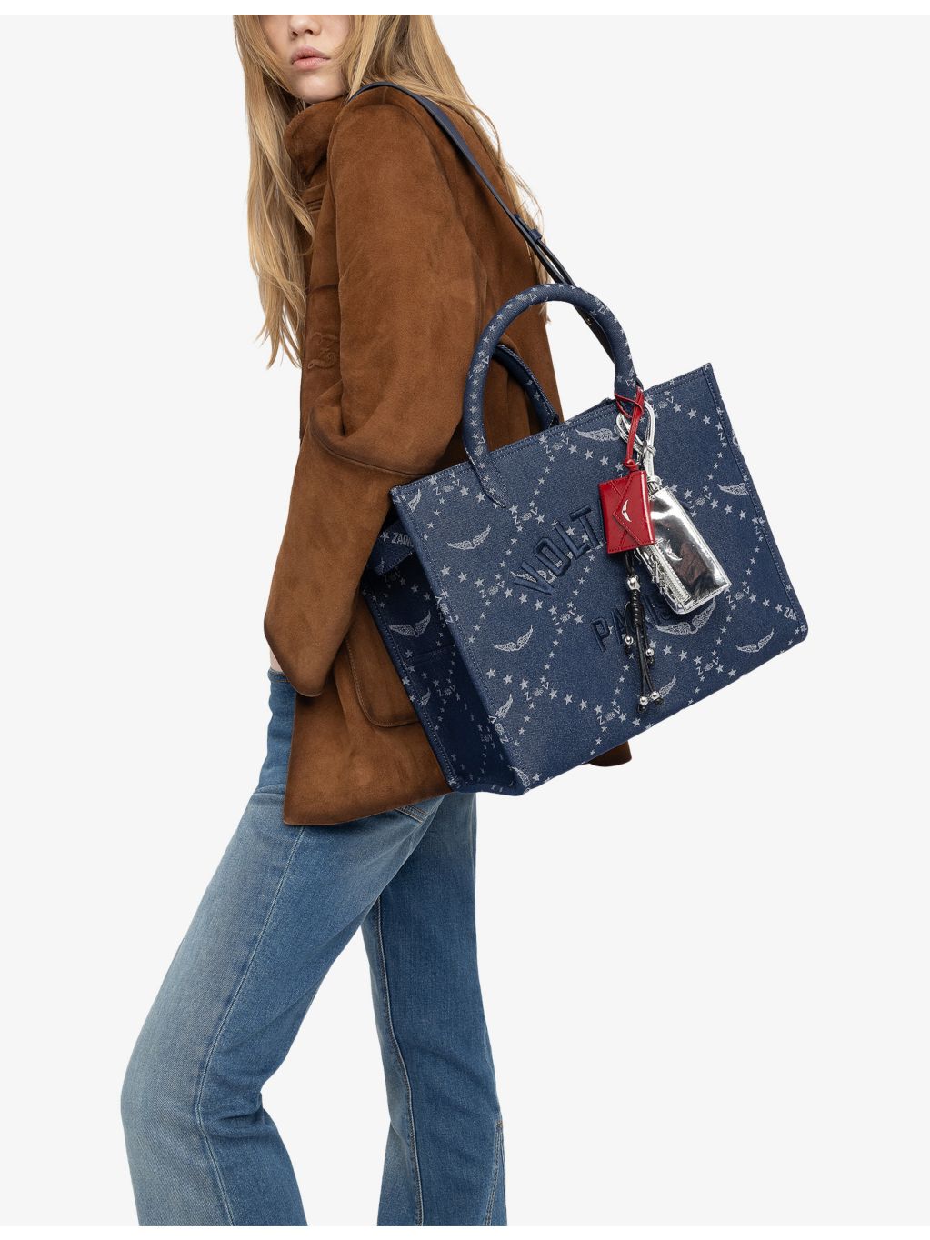 Zadig&Voltaire Angel branded denim tote bag, UK version