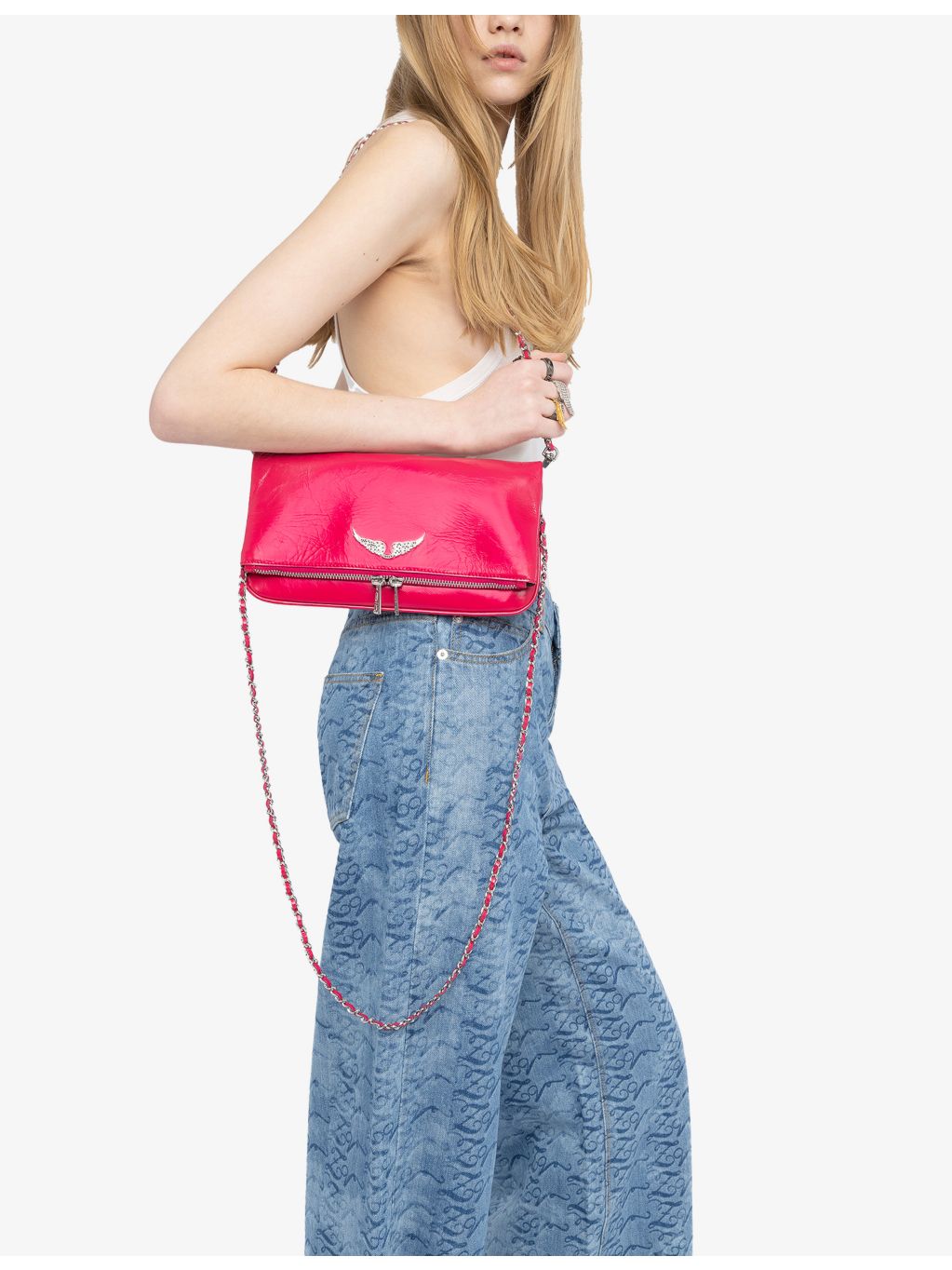 Zadig&Voltaire Rock leather clutch bag with woven chain strap (British brand)