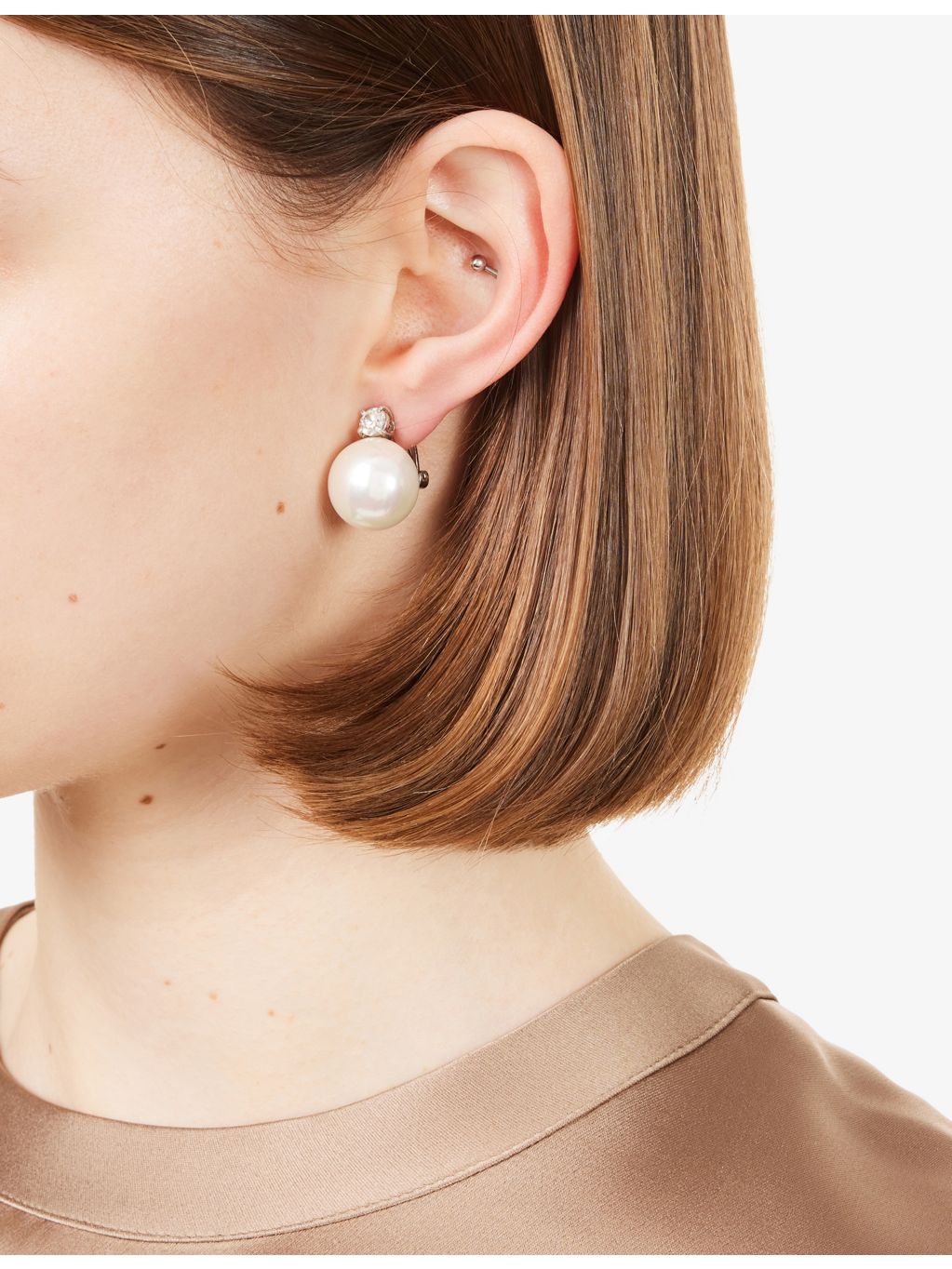 Jennifer Gibson pearl metal clip-on earrings, pre-loved vintage (British brand)
