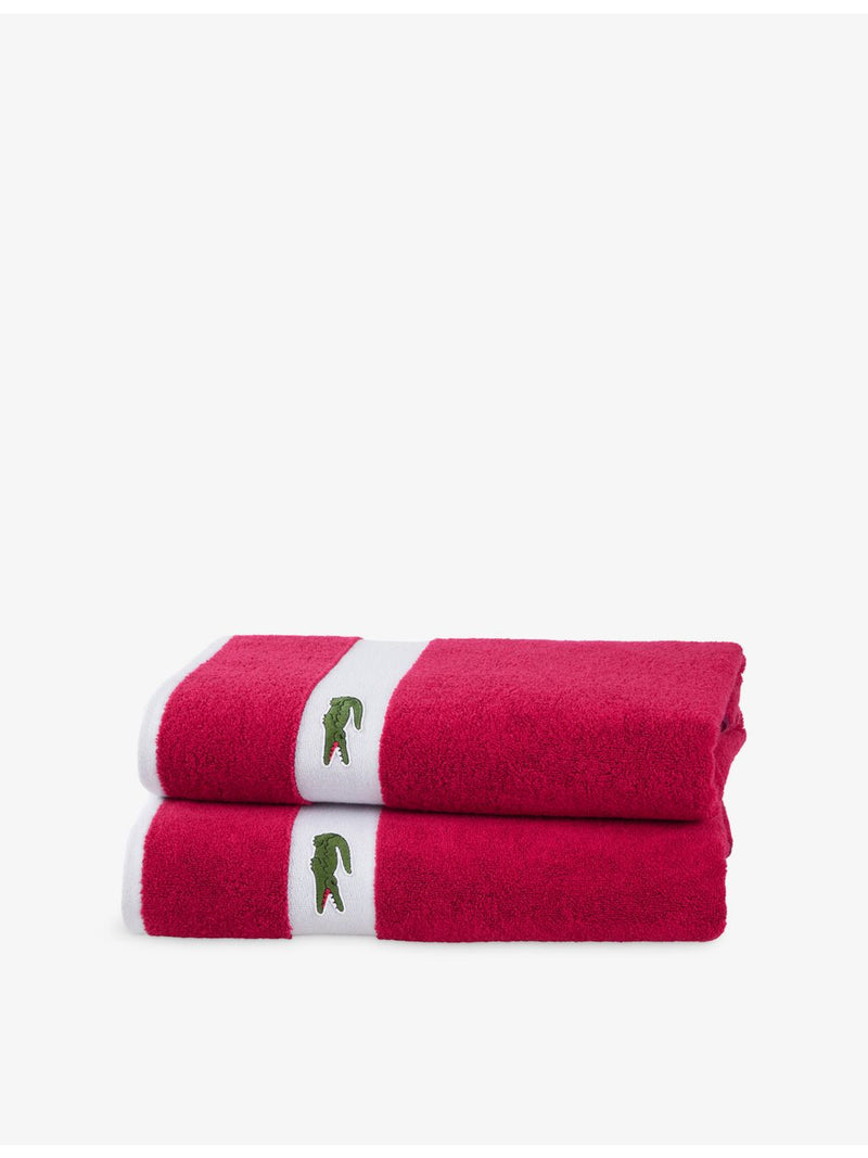 Lacoste cotton towel with woven stripe and crocodile logo - British product
