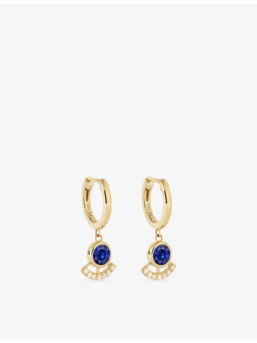 Astley Clarke drop huggies earrings blue sapphire lab-grown diamond, UK version