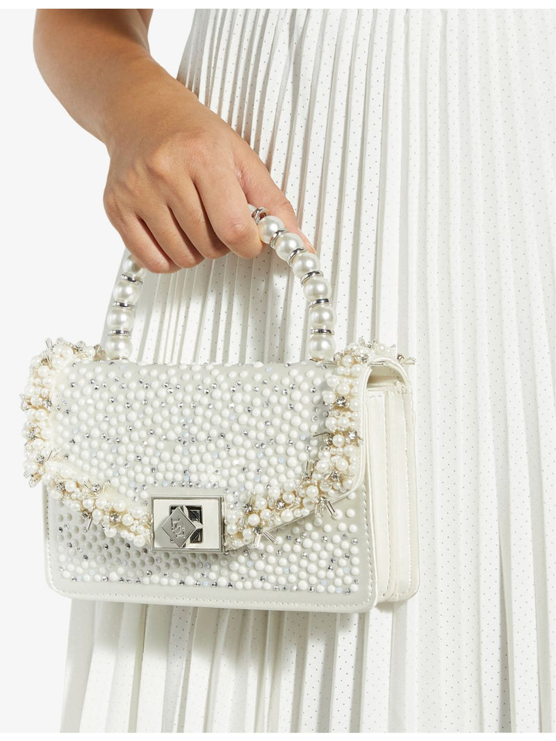 Dune woven top-handle bridesmaid bag with pearl embellishment (British brand)