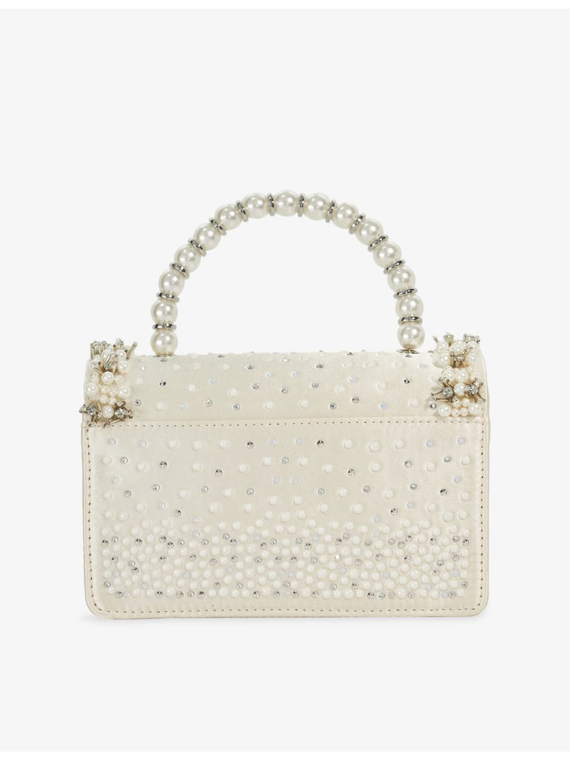 Dune woven top-handle bridesmaid bag with pearl embellishment (British brand)