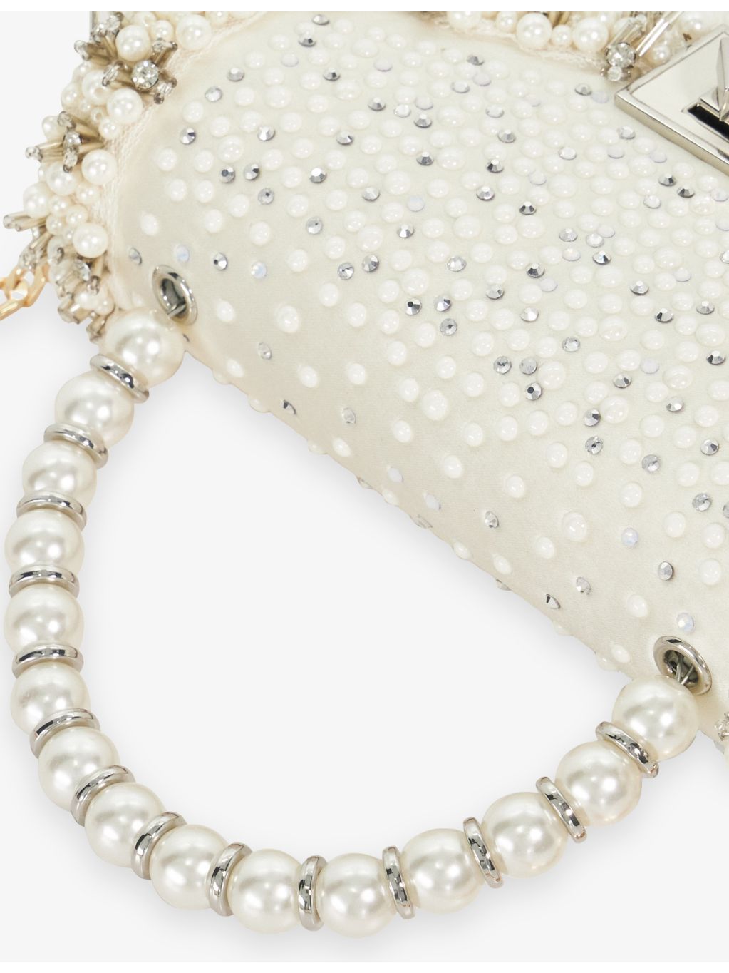 Dune woven top-handle bridesmaid bag with pearl embellishment (British brand)