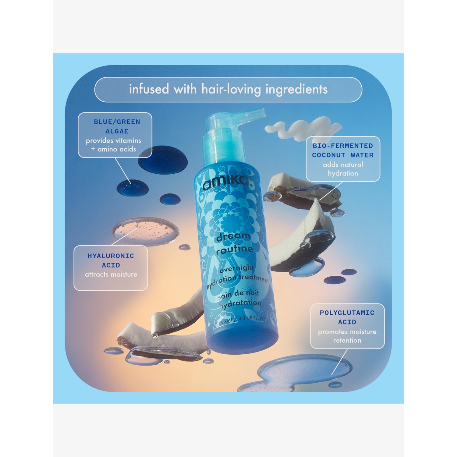 amika Dream Routine overnight hydration mask 100ml, imported from the UK