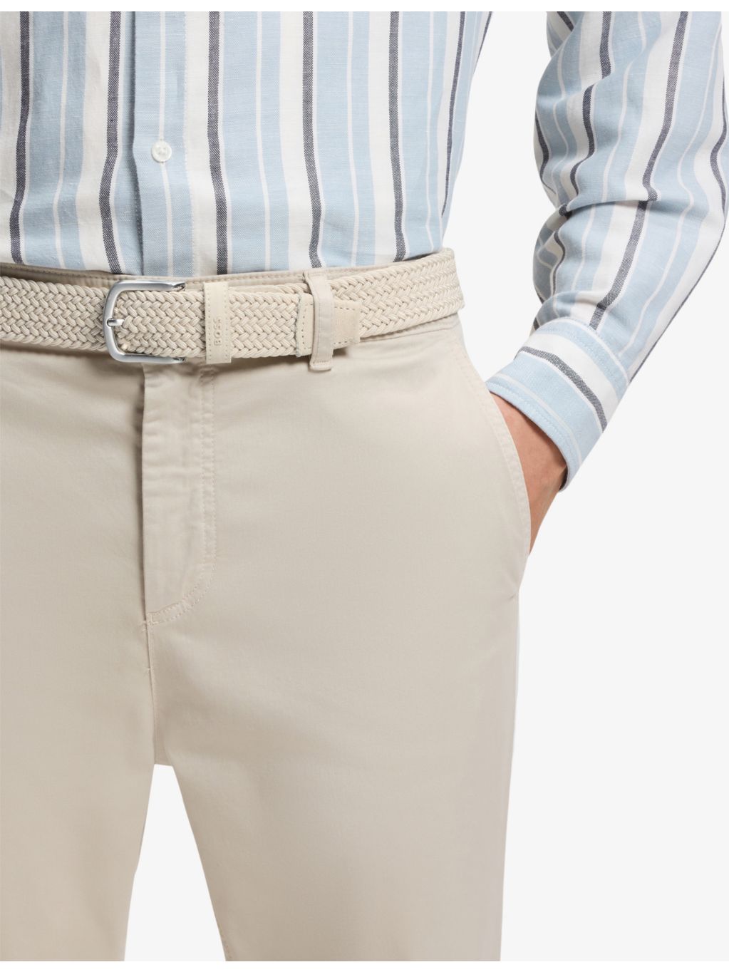 BOSS logo-embossed woven belt with suede trim - British product