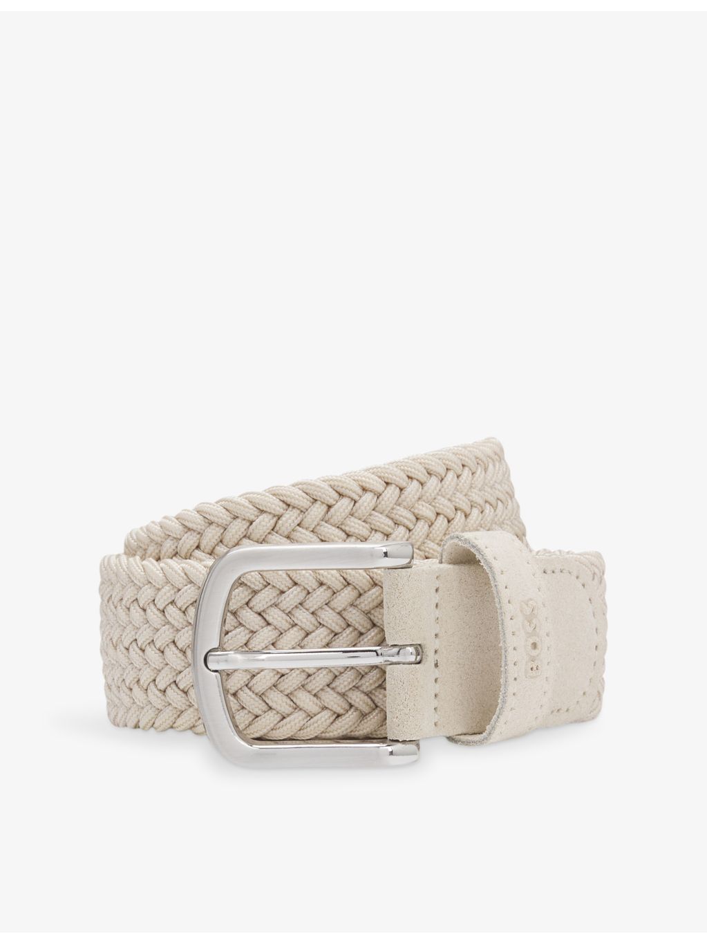 BOSS logo-embossed woven belt with suede trim - British product