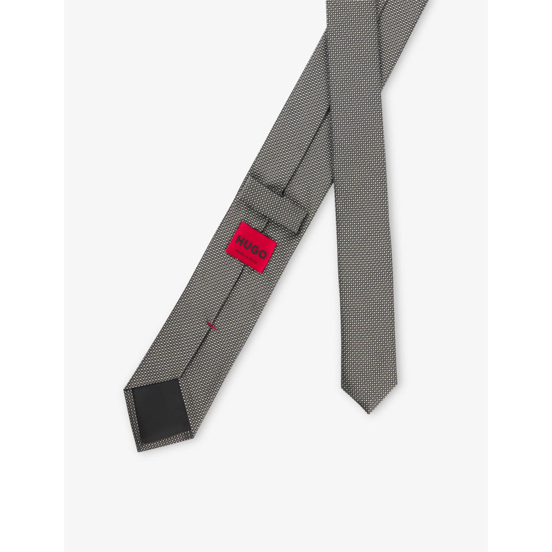 HUGO geometric-pattern silk tie 6cm wide, UK version