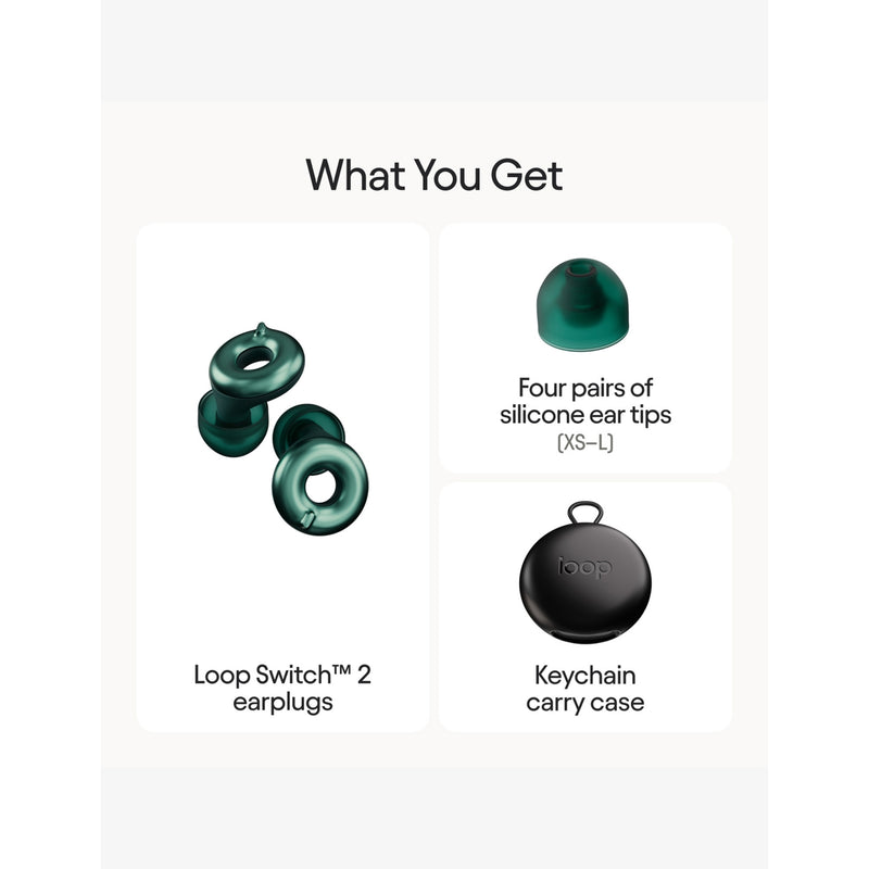 Loop Switch 2 earplugs with adjustable noise reduction, imported from the UK