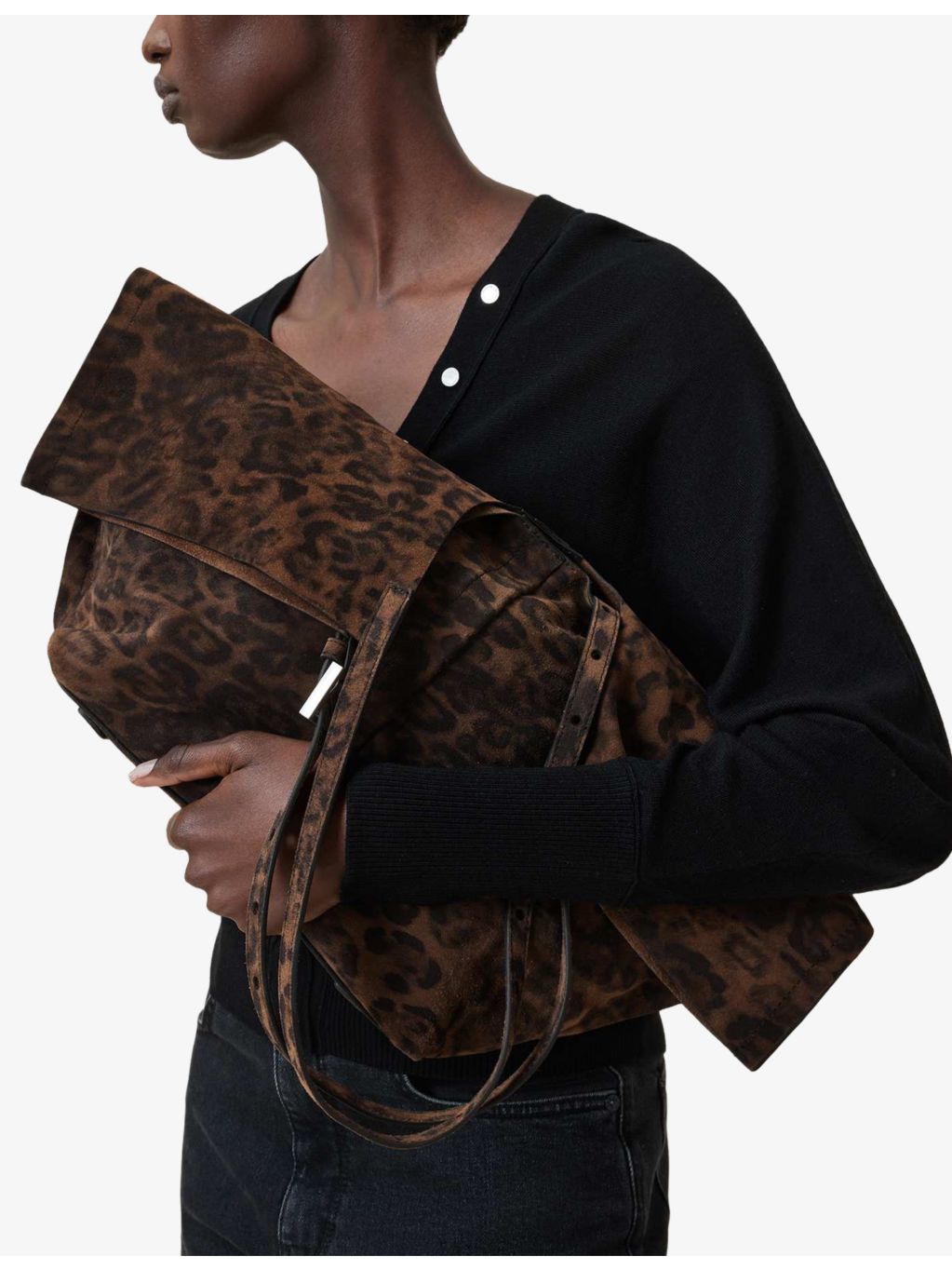 AllSaints suede tote bag Ara Leppo leopard print, UK version