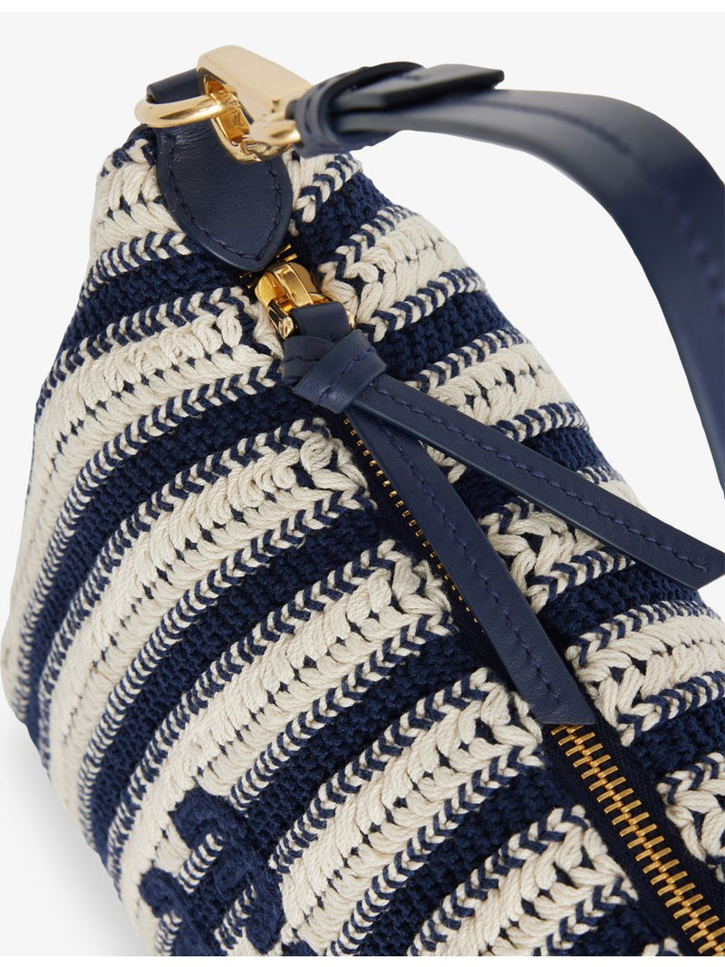 Miu Miu striped cotton crochet handbag with embroidered logo - British product