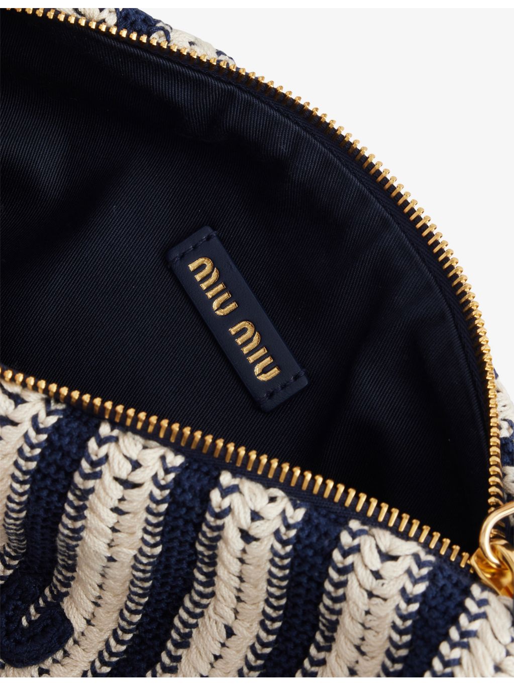 Miu Miu striped cotton crochet handbag with embroidered logo - British product